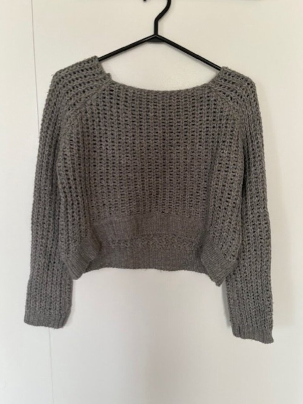 Grey Wide-Neck Cropped Knit Sweatshirt from Seductions